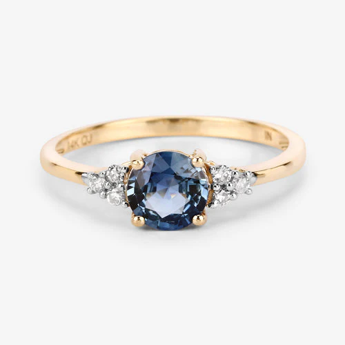 1.08 Carat Genuine Blue Sapphire and White Diamond 14K Yellow Gold Ring - Image 10