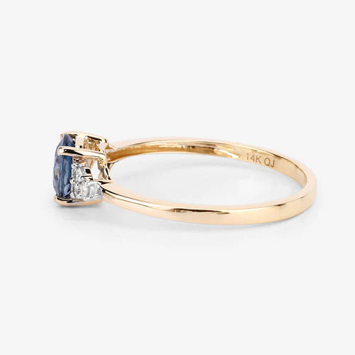 1.08 Carat Genuine Blue Sapphire and White Diamond 14K Yellow Gold Ring - Image 13