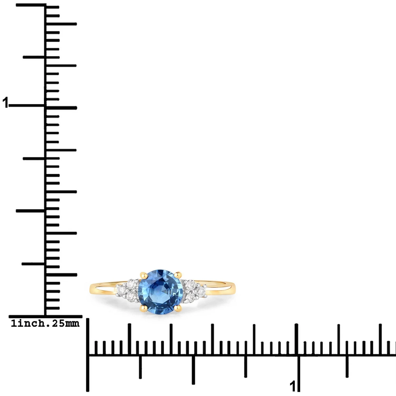 1.08 Carat Genuine Blue Sapphire and White Diamond 14K Yellow Gold Ring - Image 3