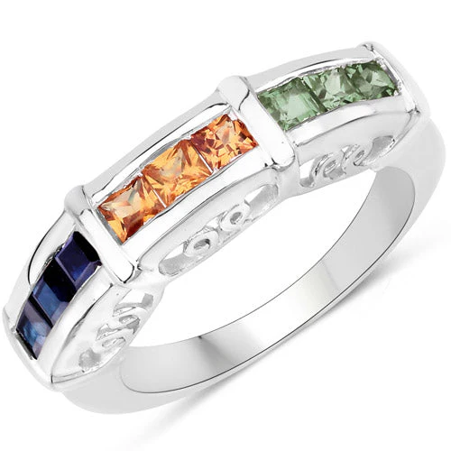 1.08 Carat Genuine Multi Sapphire .925 Sterling Silver Ring - Image 4