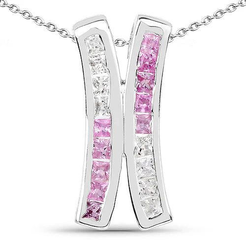 1.08 Carat Genuine Pink Sapphire and White Sapphire .925 Sterling Silver Pendant - Image 3