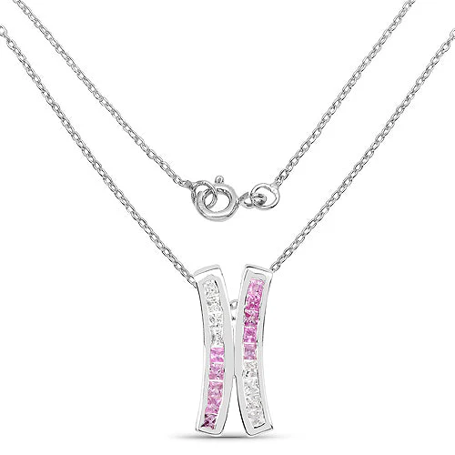 1.08 Carat Genuine Pink Sapphire and White Sapphire .925 Sterling Silver Pendant - Image 4