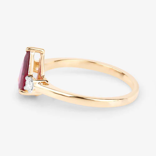 1.08 Carat Genuine Ruby and White Diamond 14K Yellow Gold Ring - Image 6