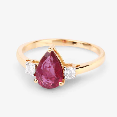 1.08 Carat Genuine Ruby and White Diamond 14K Yellow Gold Ring - Image 9
