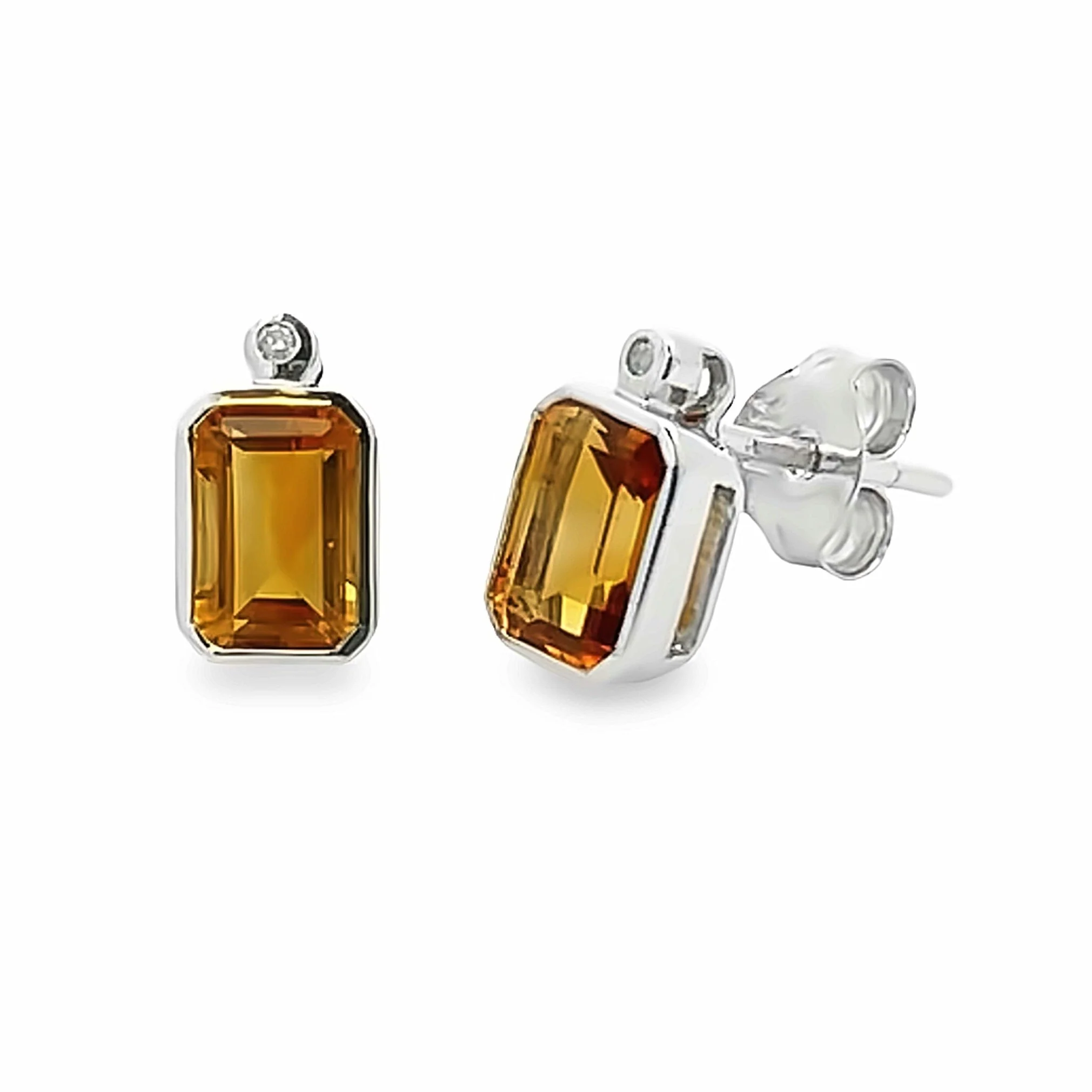 1.09ct Citrine Diamond Stud Earrings 10KT White Gold - Image 2