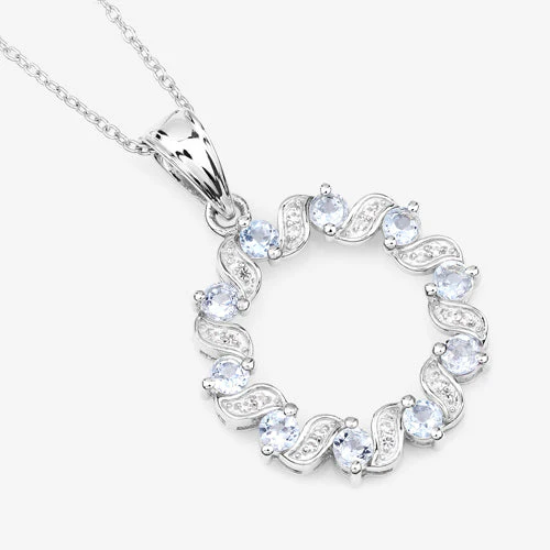 1.10 Carat Genuine Aquamarine and White Topaz .925 Sterling Silver Pendant - Image 10