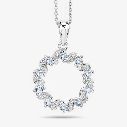 1.10 Carat Genuine Aquamarine and White Topaz .925 Sterling Silver Pendant - Image 13