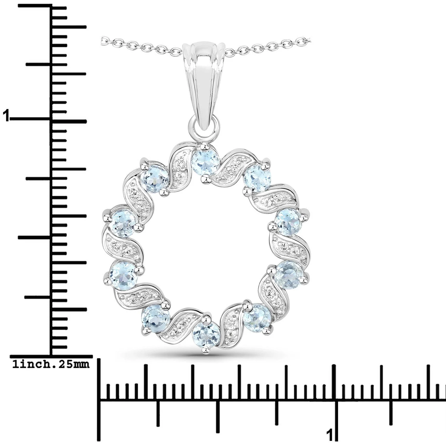 1.10 Carat Genuine Aquamarine and White Topaz .925 Sterling Silver Pendant - Image 3