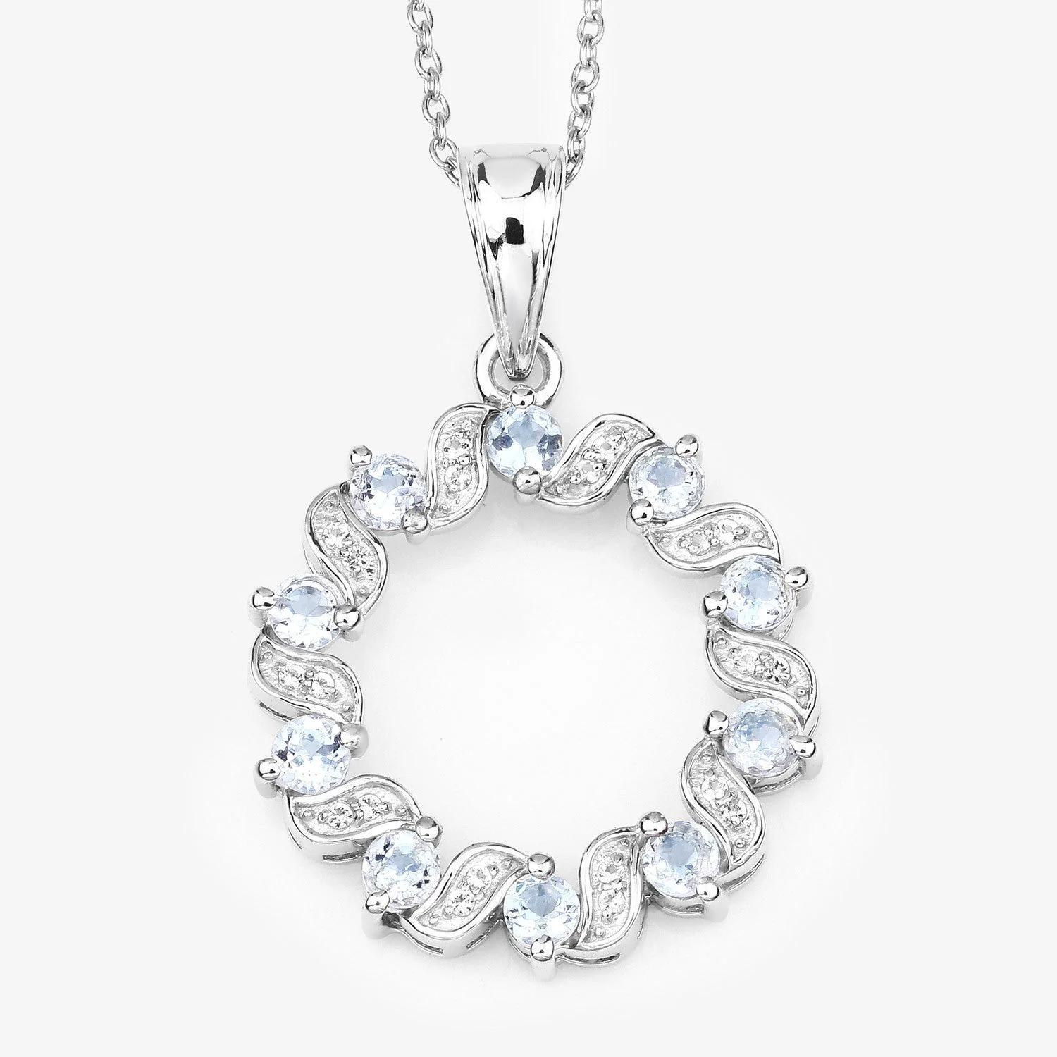 1.10 Carat Genuine Aquamarine and White Topaz .925 Sterling Silver Pendant - Image 4