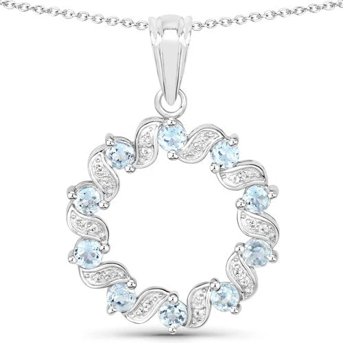 1.10 Carat Genuine Aquamarine and White Topaz .925 Sterling Silver Pendant - Image 5