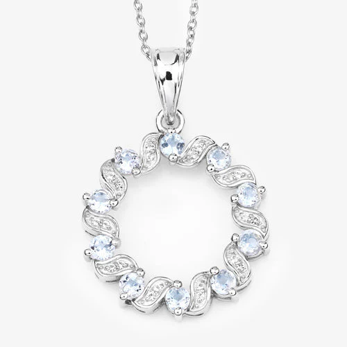 1.10 Carat Genuine Aquamarine and White Topaz .925 Sterling Silver Pendant - Image 8