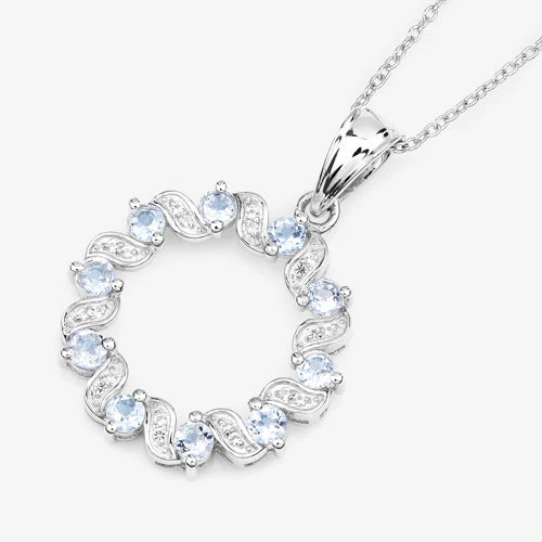 1.10 Carat Genuine Aquamarine and White Topaz .925 Sterling Silver Pendant - Image 9