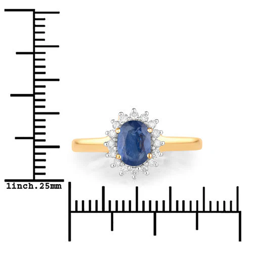 1.11 Carat Genuine Blue Sapphire and White Diamond 10K Yellow Gold Ring - Image 3