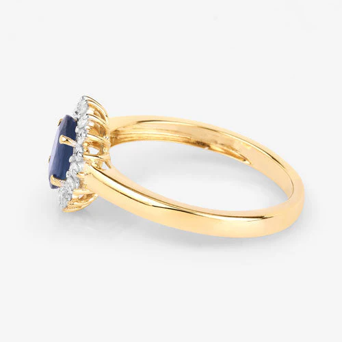 1.11 Carat Genuine Blue Sapphire and White Diamond 10K Yellow Gold Ring - Image 6