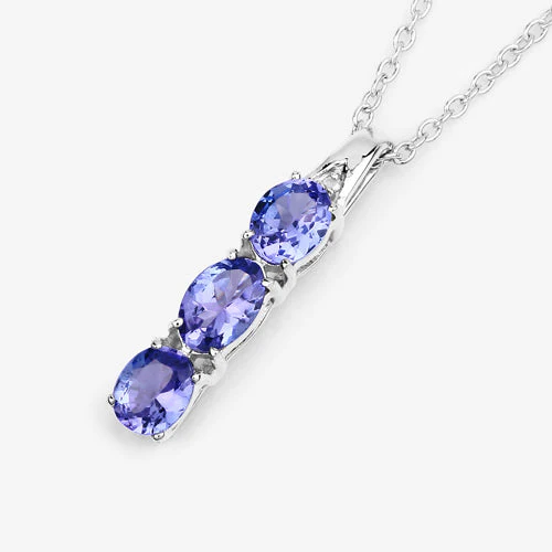 1.11 Carat Genuine Tanzanite and White Diamond .925 Sterling Silver Pendant - Image 10