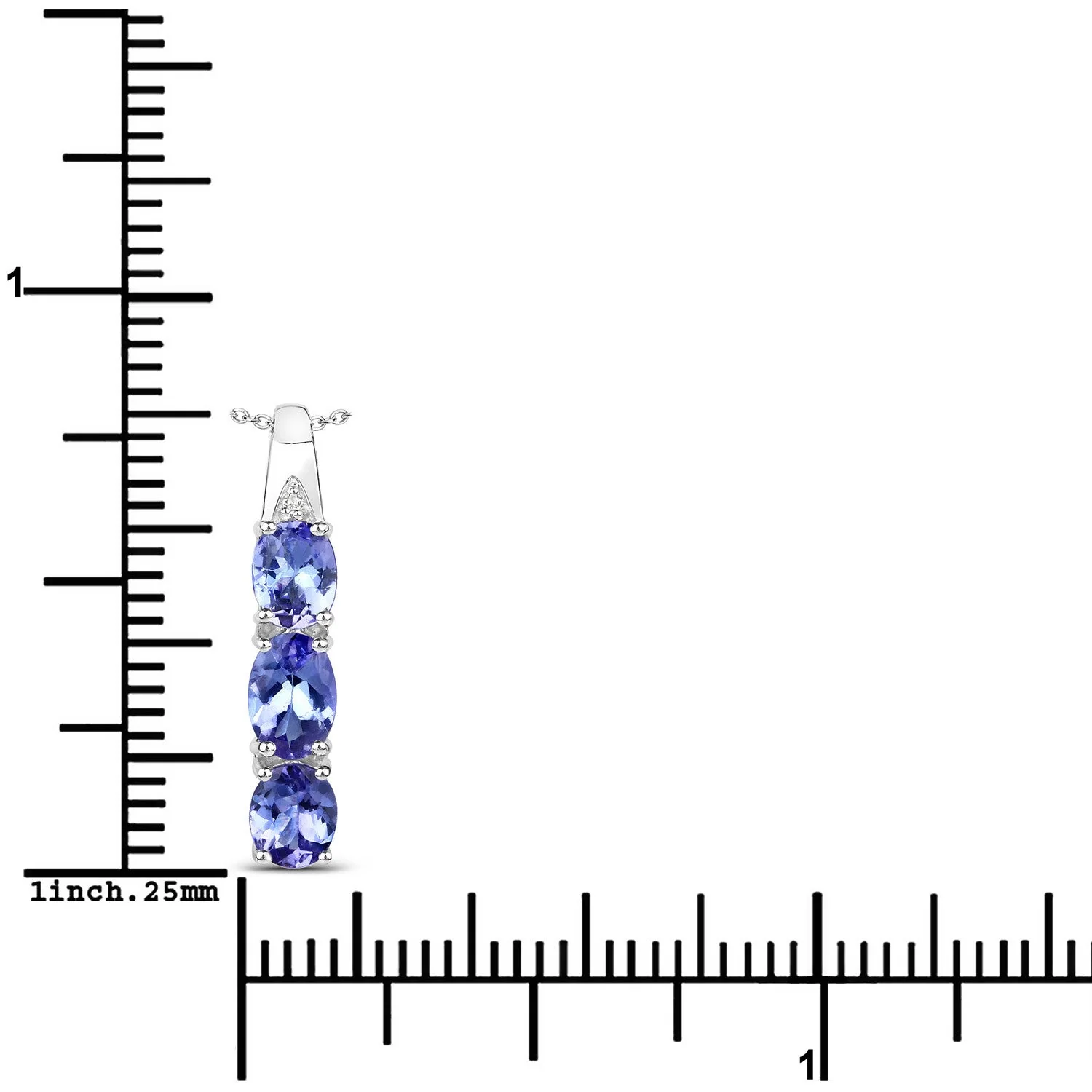1.11 Carat Genuine Tanzanite and White Diamond .925 Sterling Silver Pendant - Image 3