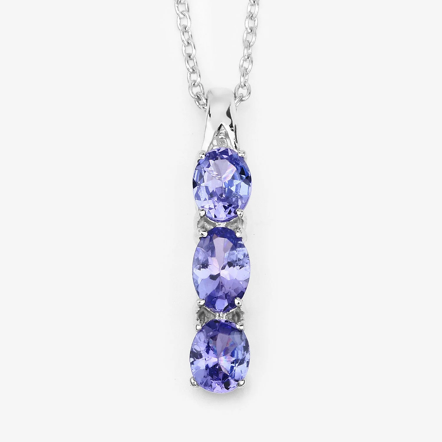 1.11 Carat Genuine Tanzanite and White Diamond .925 Sterling Silver Pendant - Image 4