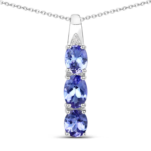 1.11 Carat Genuine Tanzanite and White Diamond .925 Sterling Silver Pendant - Image 5