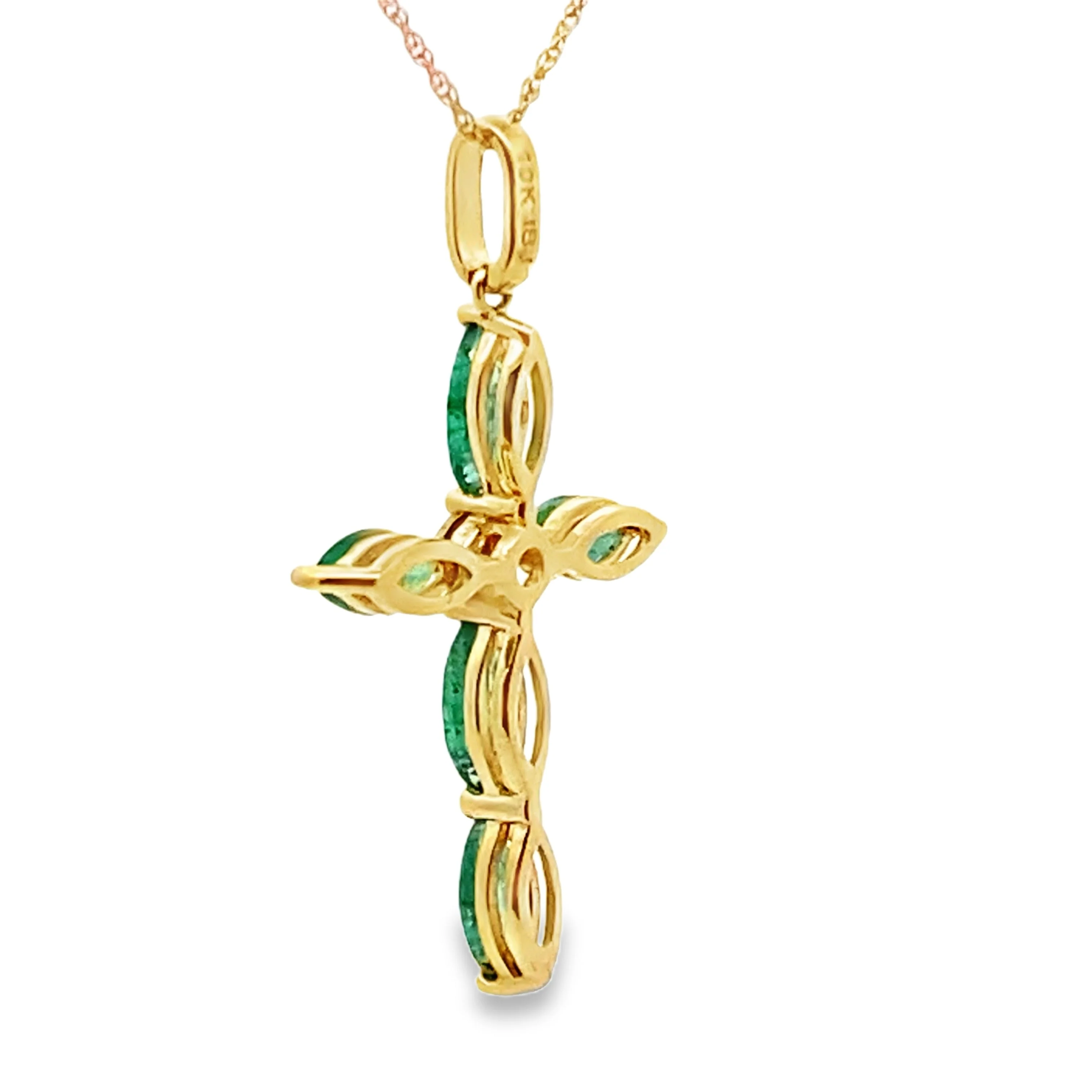 1.11ct Emerald Cross Religious Pendant 10KT Yellow Gold - Image 2