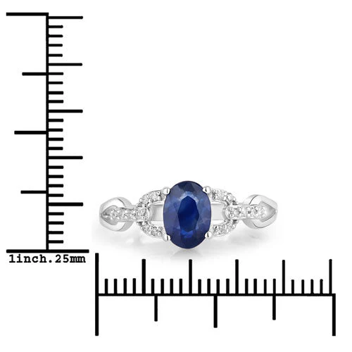 1.12 Carat Genuine Blue Sapphire and White Diamond 14K White Gold Ring - Image 3