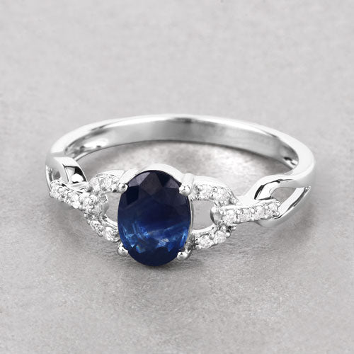 1.12 Carat Genuine Blue Sapphire and White Diamond 14K White Gold Ring - Image 4