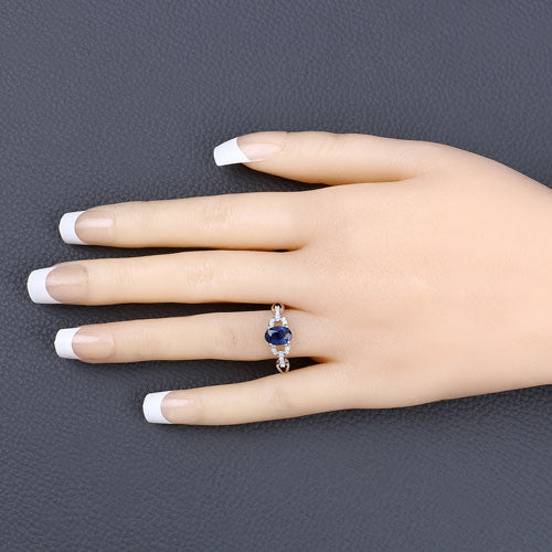 1.12 Carat Genuine Blue Sapphire and White Diamond 14K White Gold Ring - Image 5