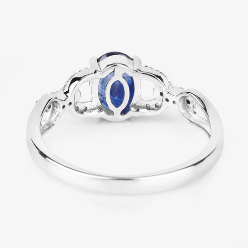 1.12 Carat Genuine Blue Sapphire and White Diamond 14K White Gold Ring - Image 7