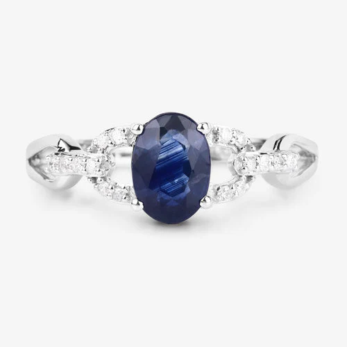 1.12 Carat Genuine Blue Sapphire and White Diamond 14K White Gold Ring - Image 8