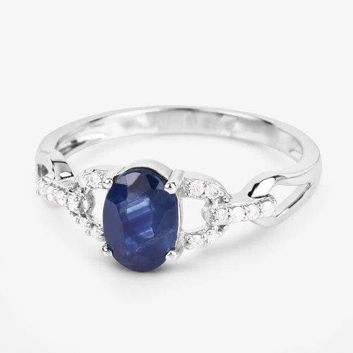 1.12 Carat Genuine Blue Sapphire and White Diamond 14K White Gold Ring - Image 9