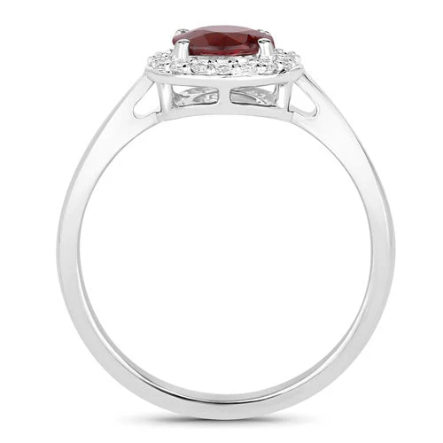 1.12 Carat Genuine Ruby and White Diamond 14K White Gold Ring - Image 2