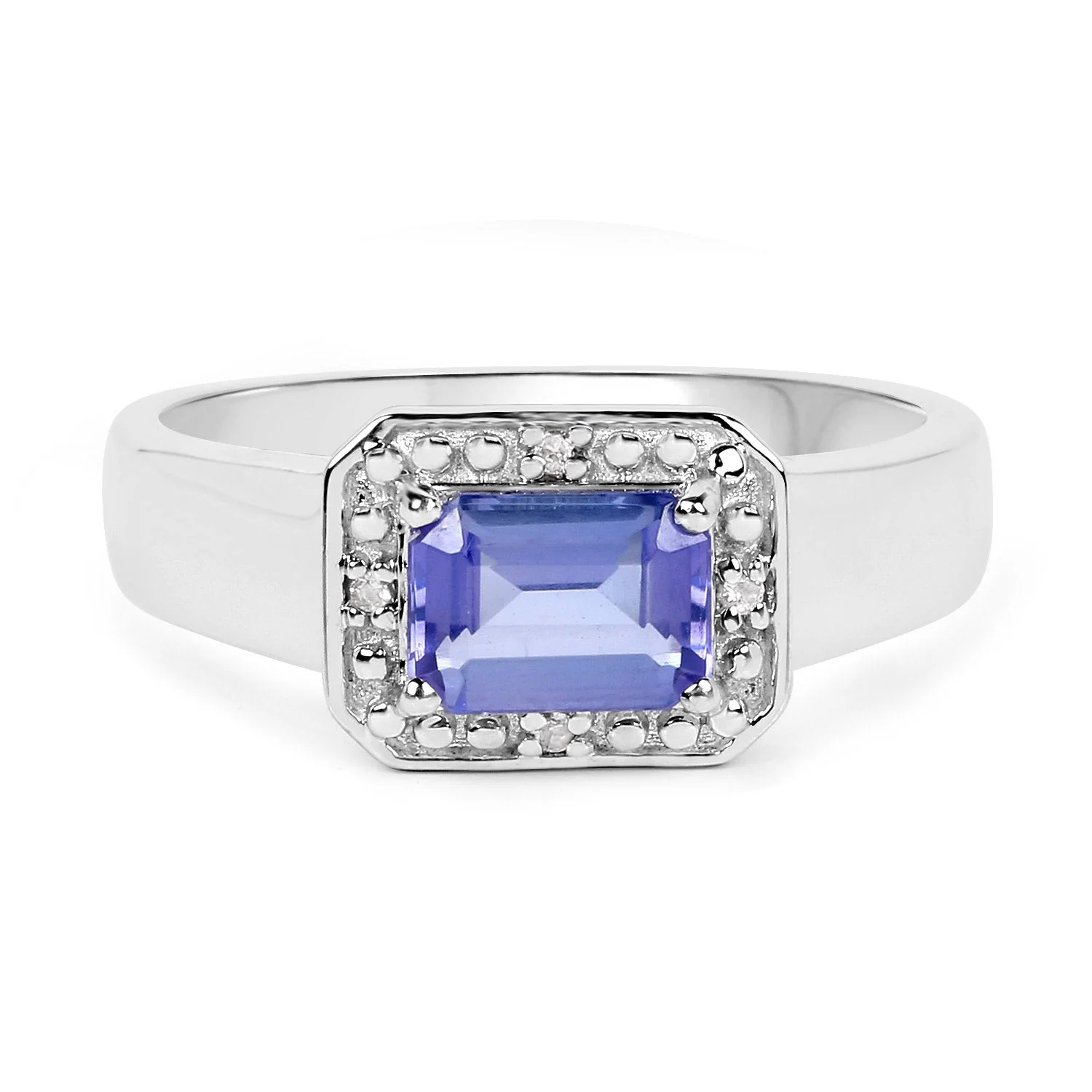 1.12 Carat Genuine Tanzanite and White Topaz .925 Sterling Silver Ring - Image 3