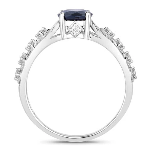 1.13 Carat Genuine Blue Sapphire and White Diamond 10K White Gold Ring - Image 2