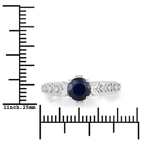 1.13 Carat Genuine Blue Sapphire and White Diamond 10K White Gold Ring - Image 3