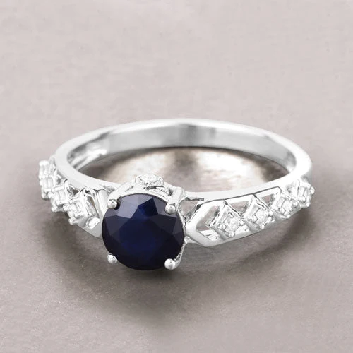 1.13 Carat Genuine Blue Sapphire and White Diamond 10K White Gold Ring - Image 4