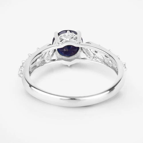 1.13 Carat Genuine Blue Sapphire and White Diamond 10K White Gold Ring - Image 7