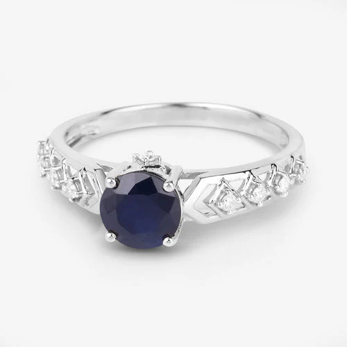 1.13 Carat Genuine Blue Sapphire and White Diamond 10K White Gold Ring - Image 9