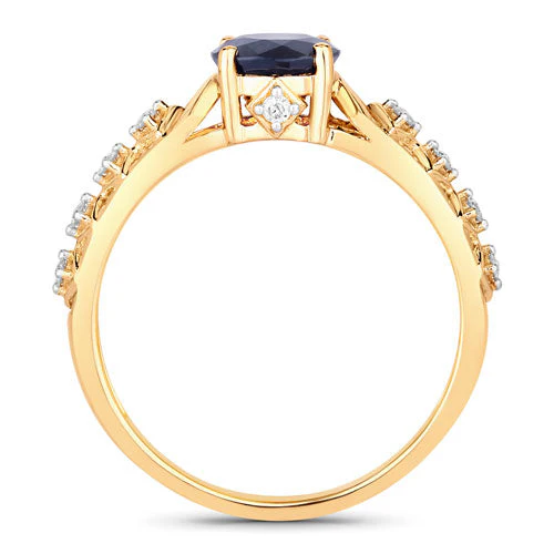 1.13 Carat Genuine Blue Sapphire and White Diamond 10K Yellow Gold Ring - Image 2