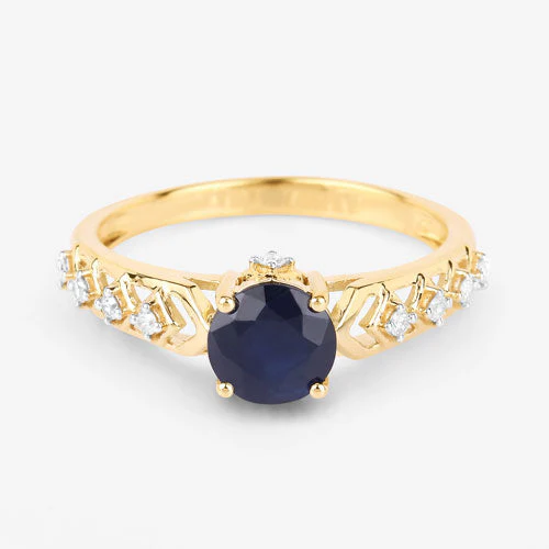 1.13 Carat Genuine Blue Sapphire and White Diamond 10K Yellow Gold Ring - Image 8