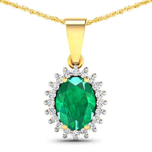 1.13 Carat Genuine Zambian Emerald and White Diamond 14K Yellow Gold Pendant - Image 4