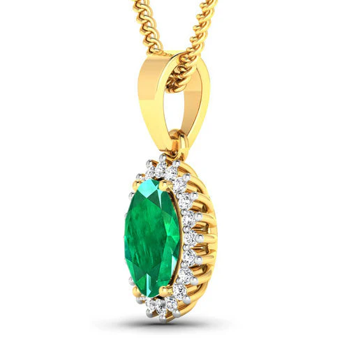 1.13 Carat Genuine Zambian Emerald and White Diamond 14K Yellow Gold Pendant - Image 5