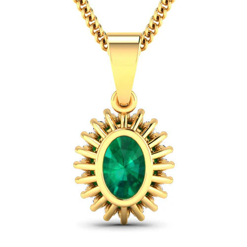 1.13 Carat Genuine Zambian Emerald and White Diamond 14K Yellow Gold Pendant - Image 6