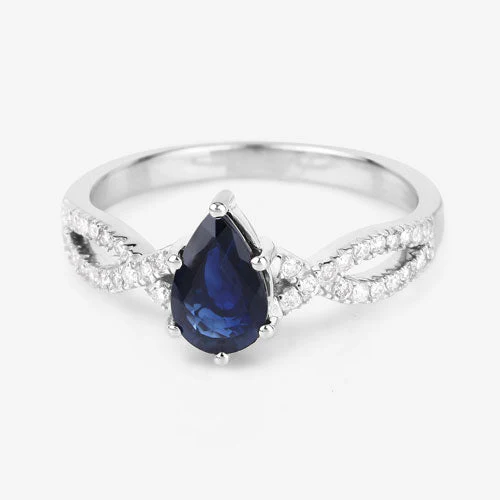 1.14 Carat Genuine Blue Sapphire and White Diamond 14K White Gold Ring - Image 9