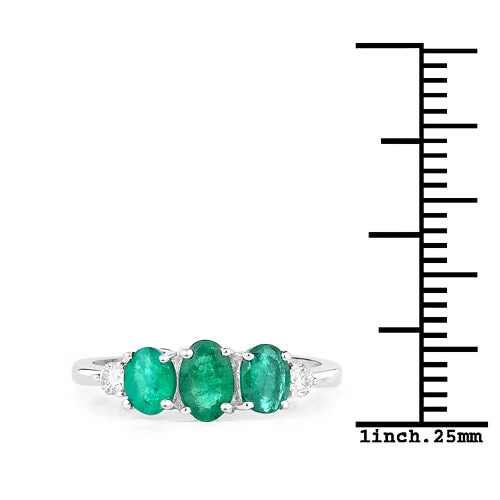 1.14 Carat Genuine Zambian Emerald and White Diamond 14K White Gold Ring - Image 6
