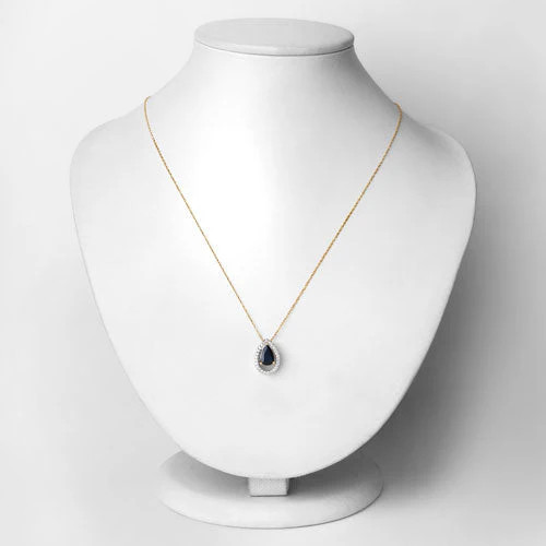 1.15 Carat Genuine Blue Sapphire and White Diamond 14K Yellow Gold Pendant - Image 2