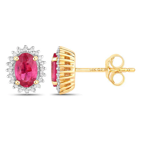 1.16 Carat Genuine Ruby and White Diamond 14K Yellow Gold Earrings - Image 2