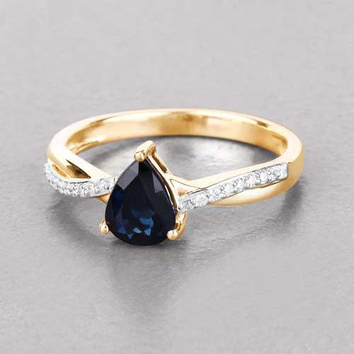 1.17 Carat Genuine Blue Sapphire and White Diamond 14K Yellow Gold Ring - Image 4