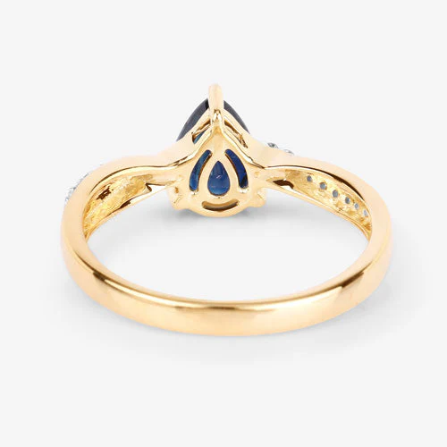 1.17 Carat Genuine Blue Sapphire and White Diamond 14K Yellow Gold Ring - Image 7