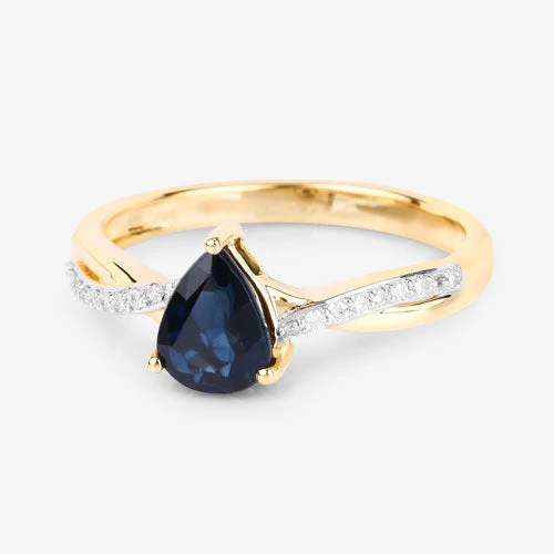 1.17 Carat Genuine Blue Sapphire and White Diamond 14K Yellow Gold Ring - Image 9