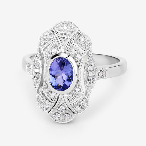 1.17 Carat Genuine Tanzanite and White Topaz .925 Sterling Silver Ring - Image 10