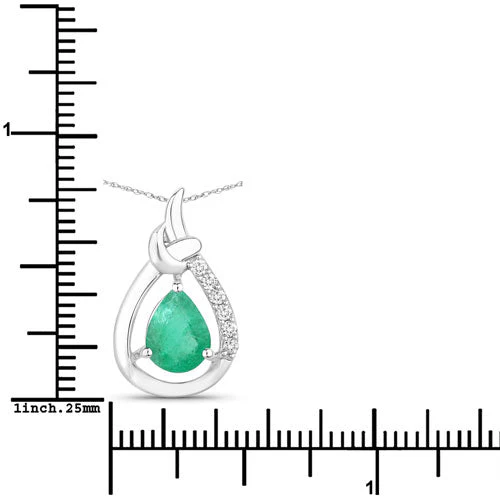 1.18 Carat Genuine Zambian Emerald and White Diamond 10K White Gold Pendant - Image 3